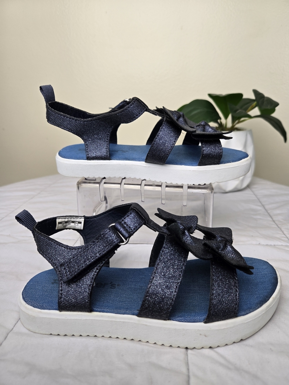 Carter's Navy Glitter Bow Nadia Sandals Girls 11 Toddler